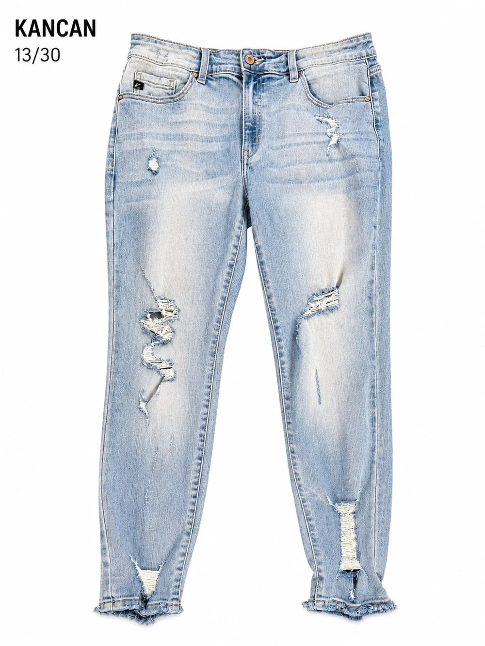 KanCan |Size 13/30 |Distressed |Light Wash Jeans |Frayed Hem - Picture 1 of 12